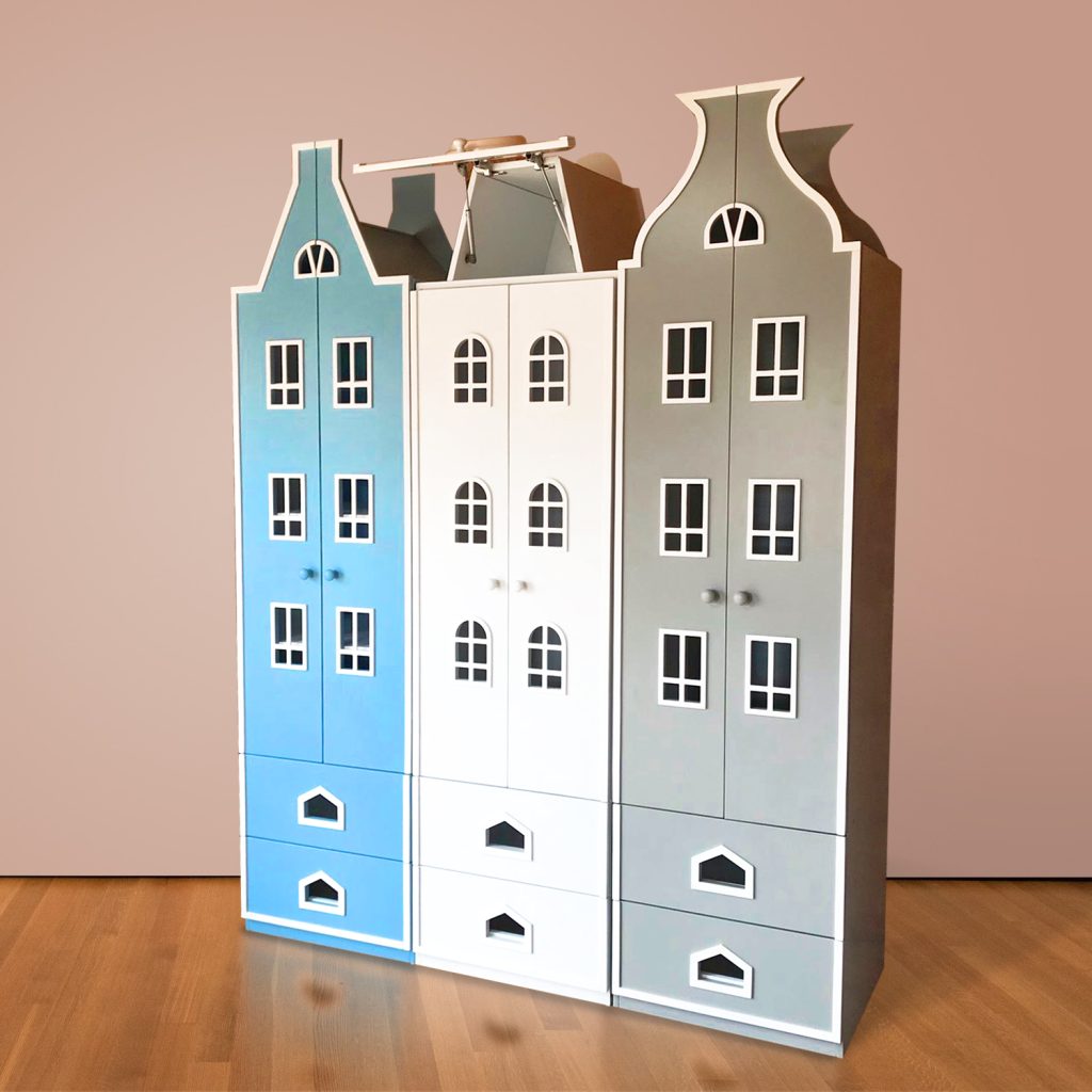 Шкаф-домик Амстердам (голубой, белый, серый)